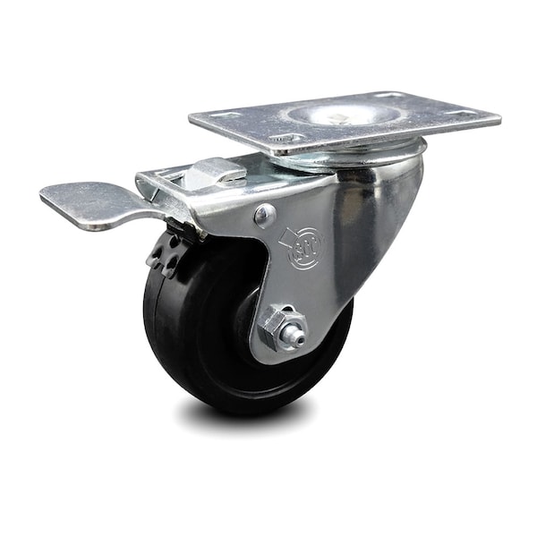 3 Inch Soft Rubber Wheel Swivel Top Plate Caster with Total Lock Brake SCC